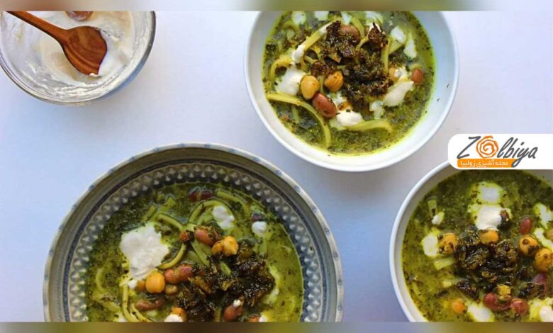 طرز تهیه آش رشته ایرانی جاافتاده خانگی با راز لعابدار شدن و عطر بی نظیر سبزیجات